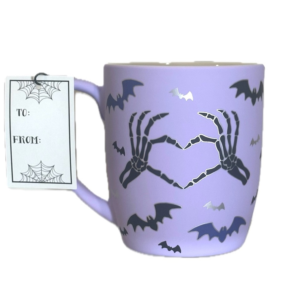 Lavender Skeleton Heart Mug with Bats